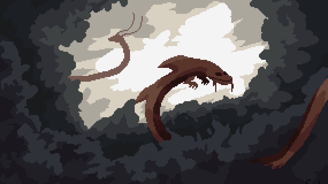 A long creature lunging through smoke